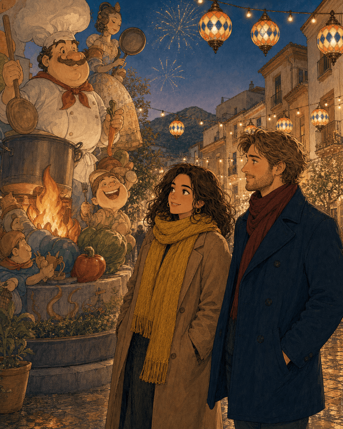 Marina y Sebastian contemplan una falla al anochecer.