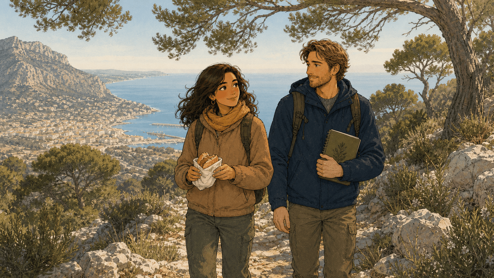 Marina y Sebastian recorren el Montgó en primavera.