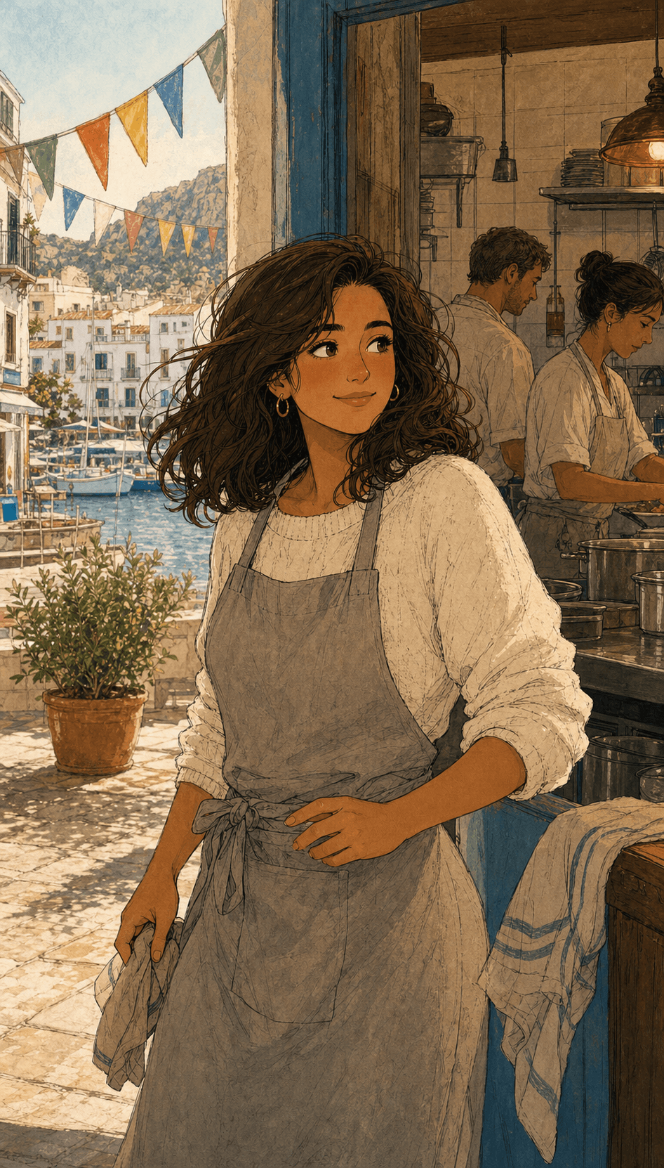 Marina trabaja durante las fiestas de julio en Ca la Mar.