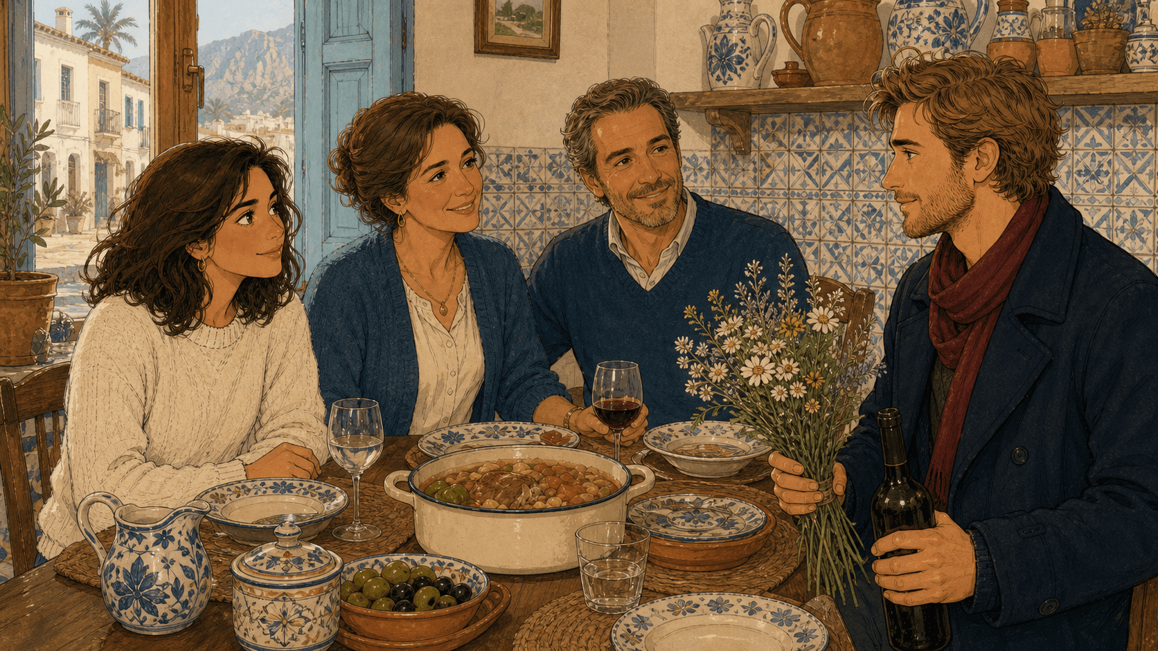 Sebastian comparte mesa con la familia de Marina.