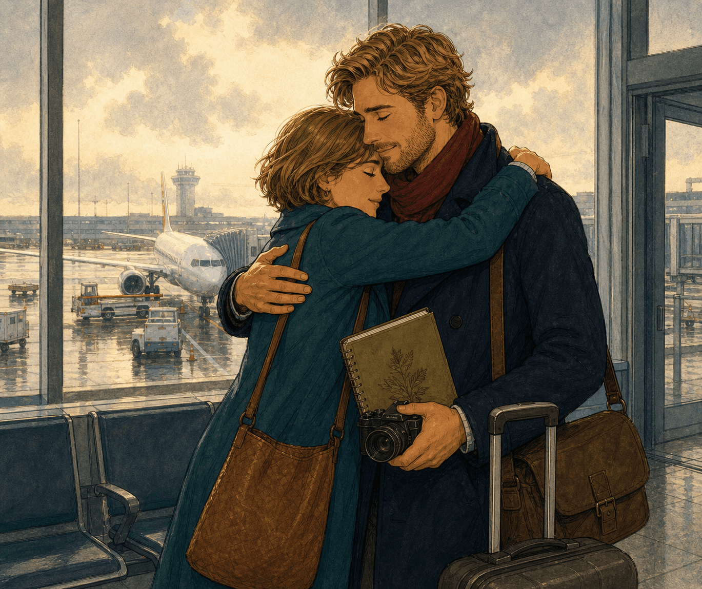 Sebastian se despide de Sophie en el aeropuerto.