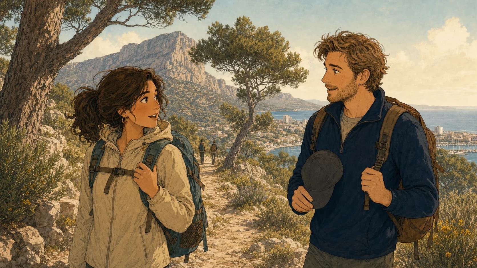 Marina y Sebastian recorren el Montgó en primavera.