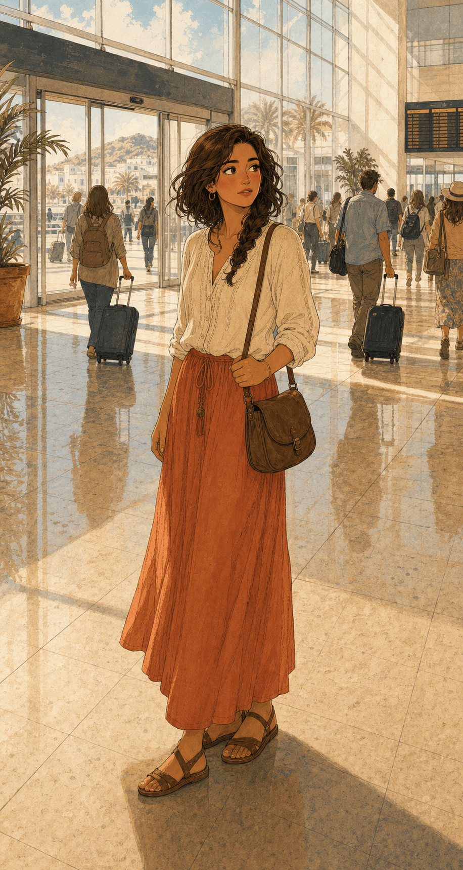 Marina espera a Sebastian en la terminal de llegadas del aeropuerto.