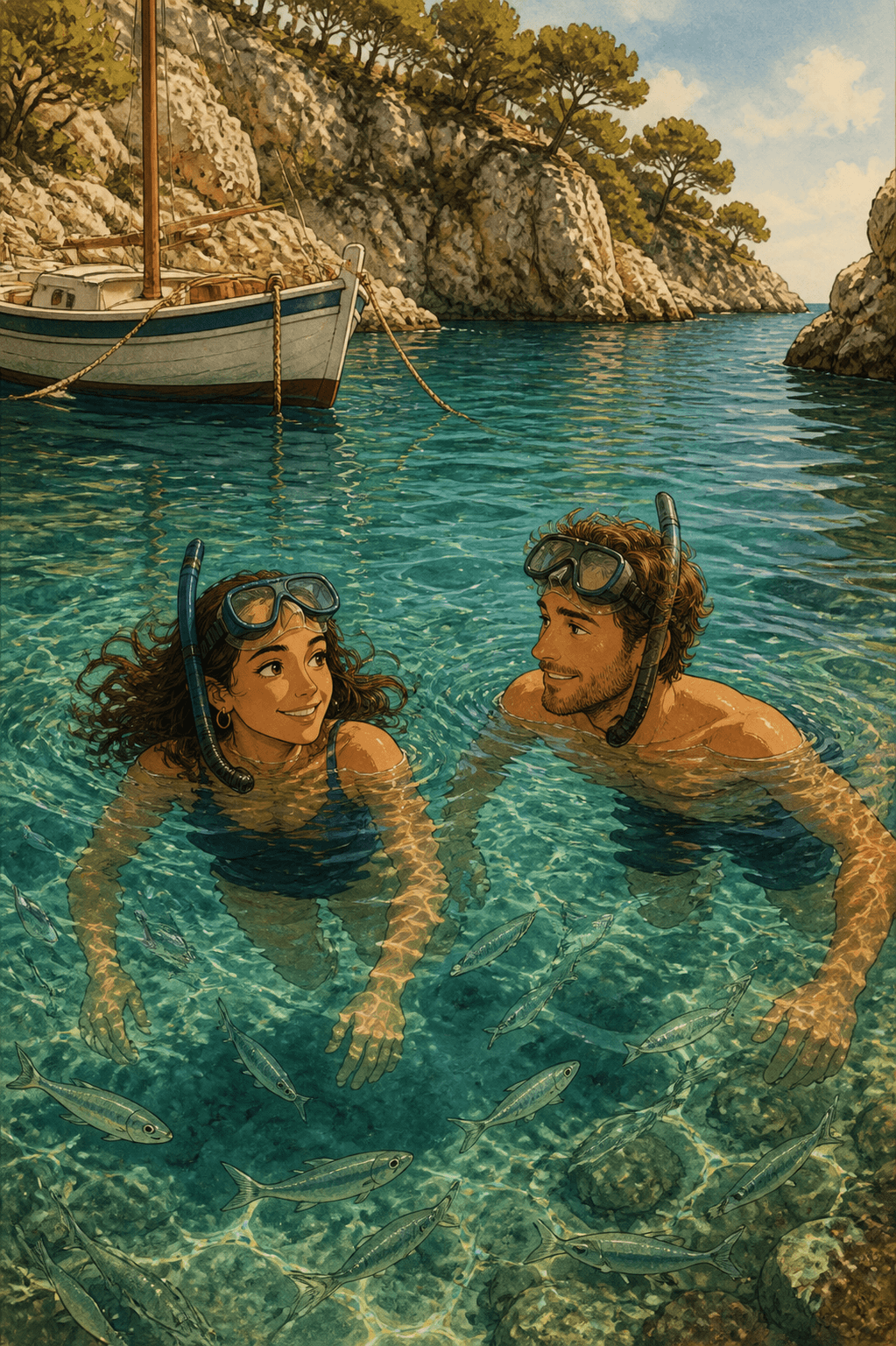 Marina y Sebastian hacen snorkel en una cala de Dénia.