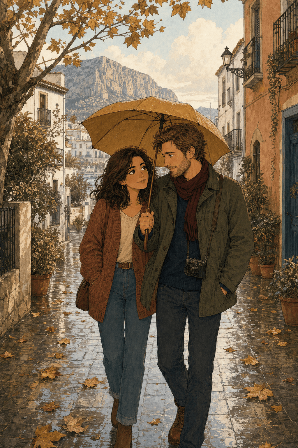 Marina y Sebastian caminan por Dénia tras la primera lluvia de octubre.