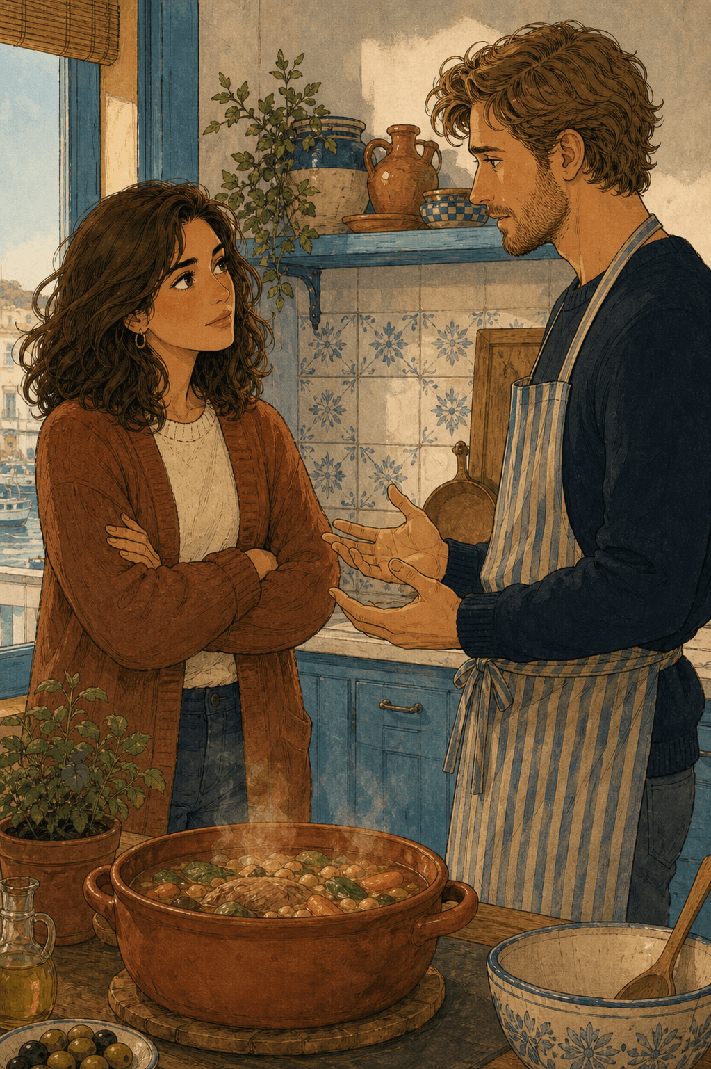 Marina y Sebastian hablan con honestidad junto a la cazuela.