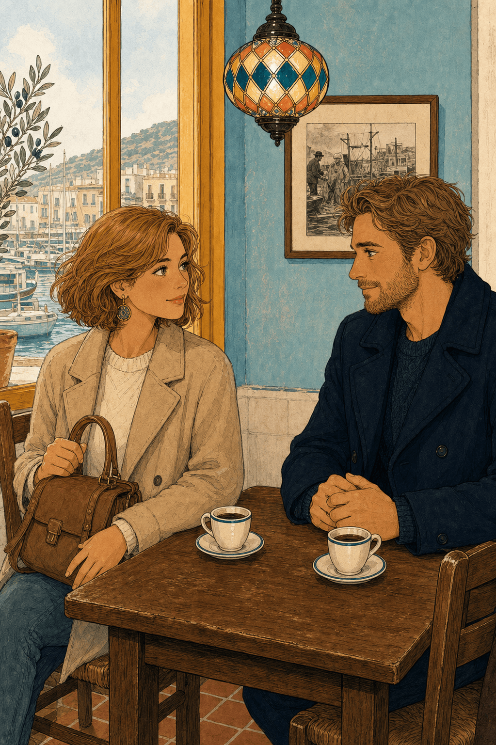 Sebastian se despide de Sophie en una cafetería de Dénia.