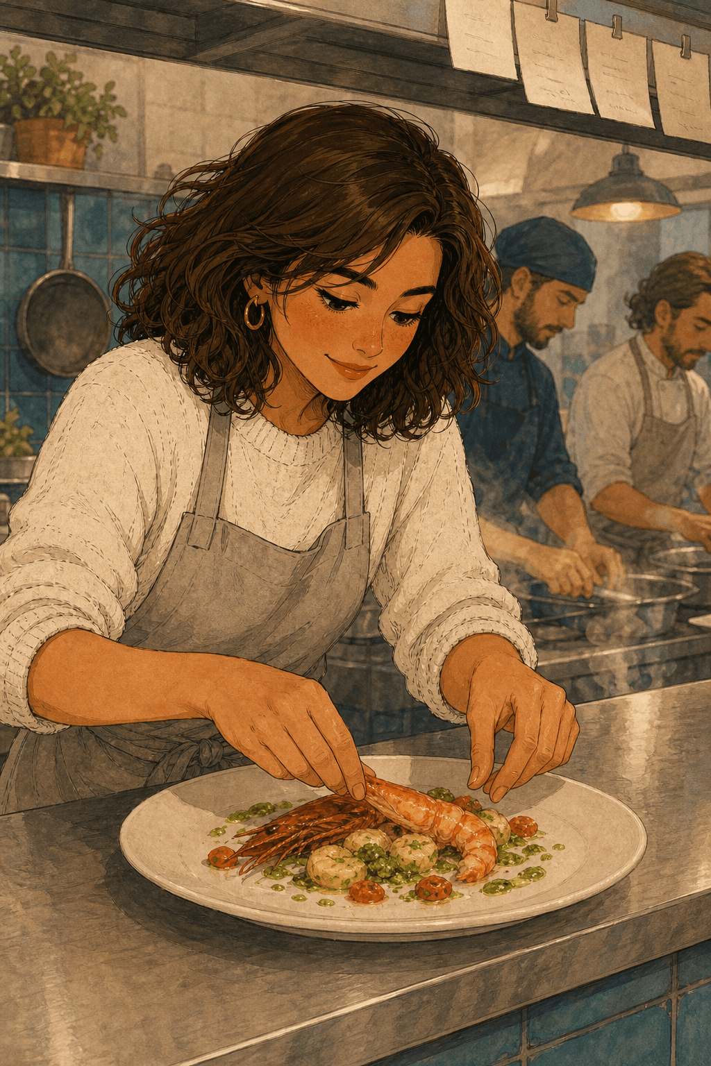 Marina emplata una creación de gamba roja de Dénia.