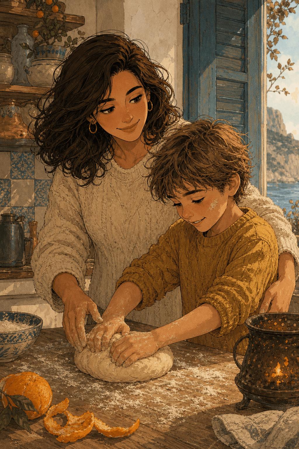 Marina y Adrián amasan pan en la cocina de Les Rotes.