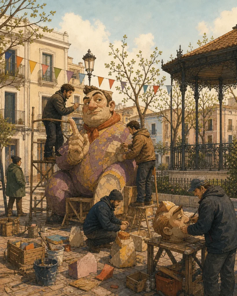 La Glorieta de Dénia preparada para las Fallas.